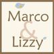"Marco & Lizzy" text with a small bird and leaf design.