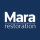 Mara Restoration logo with white text on a dark blue background.