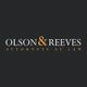 "Olson & Reeves Attorneys at Law logo with black background and orange accents."