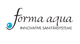 Logo von "forma aqua" mit Slogan "Innovative Sanitärsysteme", blauer Tropfen links neben Text.