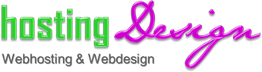 Logo: "hostingDesign" in grün und pink. Untertitel: "Webhosting & Webdesign" in grauer Schrift.