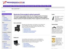 Screenshot einer deutschen Preisvergleichs-Website mit Kategorien-Menü und Suchfeld oben.
