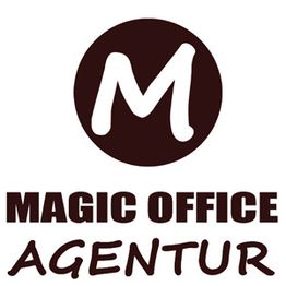 Logo mit großem "M" und Text "MAGIC OFFICE AGENTUR" in schwarz auf weißem Hintergrund.