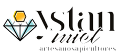 Logotipo de Vstam Miel con un diamante y una colmena sobre fondo transparente.