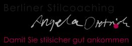 Schwarzes Logo mit Text: "Berliner Stilcoaching, Angela Osttrich, Damit Sie stilsicher gut ankommen".