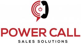 Logo van Power Call Sales Solutions met een telefoon en rood spraakballonontwerp.