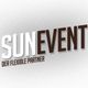 Textlogo: "SUN EVENT" in Weiß und Braun, darunter "DER FLEXIBLE PARTNER" in kleinerer Schrift.
