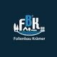 Logo von Folienbau Krämer mit Symbolen für Wasser und Bau auf dunkelblauem Hintergrund.