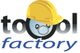 Logo der Tool Factory mit einem gelben Bauhelm auf dem Buchstaben "o".