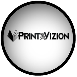 Logo with the text "PrintaVizion" on a gray circular background.