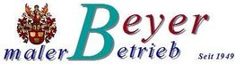 Wappen, Text: "Beyer Malerbetrieb Seit 1949" in verschiedenen Schriftarten und Farben.