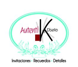 Logo de "Autenti K Diseño" con flores y texto: Invitaciones, Recuerdos, Detalles.