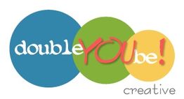 Logo mit blauen, grünen und gelben Kreisen, Text: "doubleYOU be! creative".