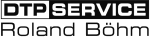 Logo mit Text "DTP SERVICE" und "Roland Böhm" in schwarzer Schrift auf weißem Hintergrund.