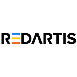 Logo de Redartis con líneas azul y naranja en la letra "E".