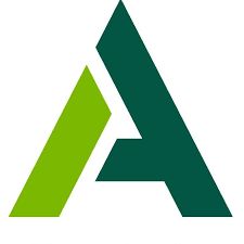Green and dark green stylized letter "A" logo.