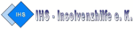 Blaues, diamantförmiges Logo mit Text: „IHS - InsolvenzHilfe e. K.” auf weißem Hintergrund.