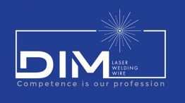 Logo mit Schriftzug "DIM Laser Welding Wire" und Slogan "Competence is our profession" auf Blau.