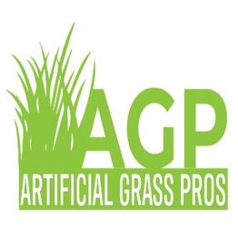 Logo with green grass and text "AGP Artificial Grass Pros."