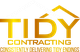 Logo for Tidy Contracting with a roof design and slogan: "Consistently Delivering Tidy Endings."