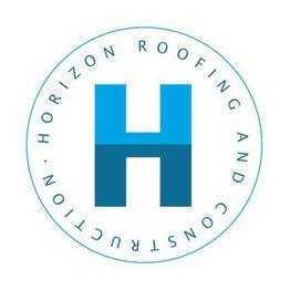 Blue "H" logo with "Horizon Roofing and Construction" in a circle around it.