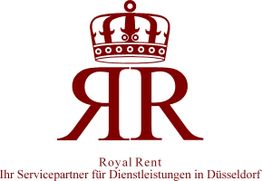 Logo von Royal Rent mit Krone und Text: "Ihr Servicepartner für Dienstleistungen in Düsseldorf".