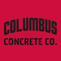 Red background with bold text: "COLUMBUS CONCRETE CO." in black.