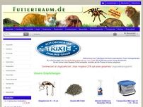 Screenshot einer Webseite für Tierbedarf mit verschiedenen Produkten und einem „Futtertraum.de“-Banner.