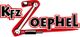 Logo mit stilisiertem Schraubenschlüssel und der Aufschrift "Kfz Zoephel" in Rot und Schwarz.
