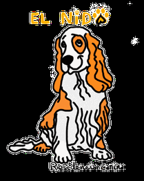 Ilustración de un perro con manchas naranjas bajo el texto "El Nido, Residencia canina".