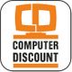 Logo di Computer Discount con PC stilizzato arancione e testo nero su sfondo bianco.