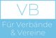 Textgrafik mit "VB Für Verbände & Vereine" in blauer Schrift auf weißem und blauem Hintergrund.