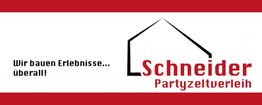 Logo von Schneider Partyzeltverleih mit dem Slogan "Wir bauen Erlebnisse... überall!".