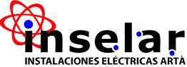 Logo de Inselar, instalaciones eléctricas, con diseño de átomo rojo y puntos azules.