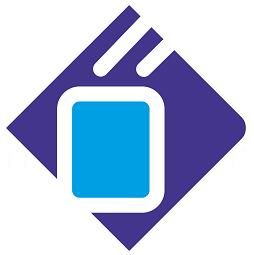 Abstraktes Logo mit blauem Quadrat in lilafarbenem Hintergrund.