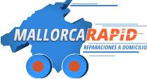 Logo de "Mallorca Rapid" con texto: "Reparaciones a domicilio" y diseño en forma de coche.