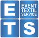 Das Bild zeigt das ETS-Logo mit blauem Hintergrund und weißen Buchstaben: E, T, S, und "Event Textil Service".