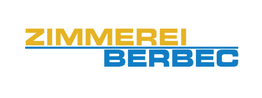 Logo mit den Worten "Zimmerei Berbec" in Gelb und Blau.