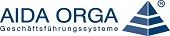 Logo von AIDA ORGA mit pyramidenförmigem Symbol und Schriftzug.