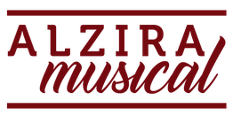 Texto en rojo: "ALZIRA musical" con líneas arriba y abajo.