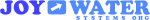 Logo mit blauem Text: "Joy Water Systems OIG", Pfeilsymbol in der Mitte.