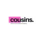 Logo mit Text "cousins." und darunter "brand & communications consultancy". Rosa Hintergrund.