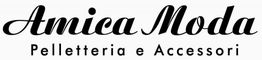 Logo di "Amica Moda" con testo "Pelletteria e Accessori" in caratteri eleganti.