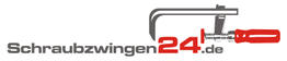 Logo von Schraubzwingen24.de mit einer stilisierten Schraubzwinge und rotem Griff.