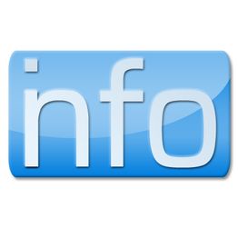 Icono azul con la palabra "info" en letras blancas.