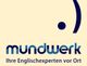 Mundwerk-Logo mit Slogan: "Ihre Englisch-Experten vor Ort" und grafischem Halbkreis-Smiley.