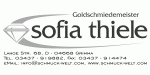 Visitenkarte von "Sofia Thiele", Goldschmiedemeister in Grimma, mit Kontaktinformationen.
