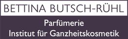 "Bettina Butsch-Rühl: Parfümerie, Institut für Ganzheitskosmetik, schwarzer Hintergrund."