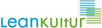 Logo mit blauem Schriftzug "Lean" und grünem "Kultur", daneben gestapelte Linien in Blau und Grün.