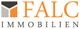 FALC Immobilien-Logo: Stilisiertes Haus in Grau und Orange, Text in Orange und Schwarz.